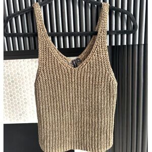 ✨ Moon & Madison Open Knit Crochet Sweater Tank Top Olive Khaki L ✨